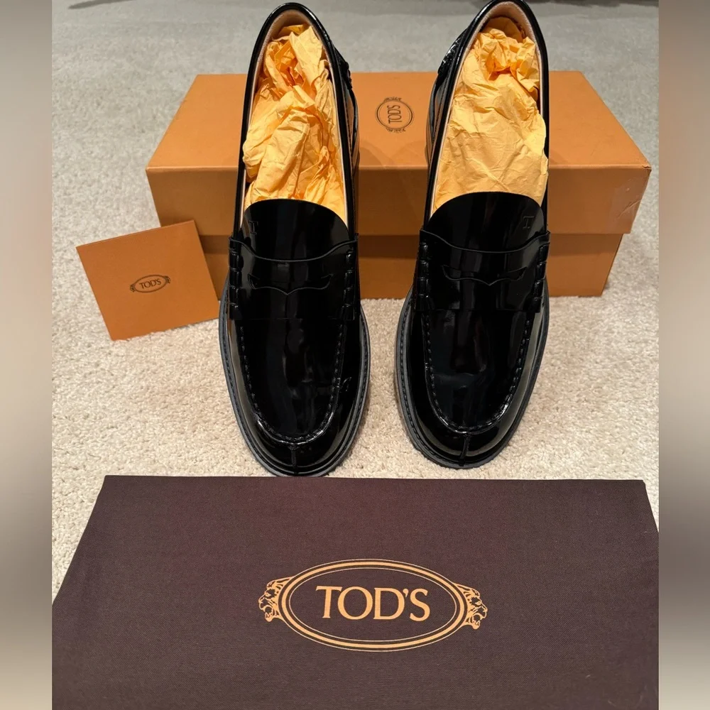 Tods Gommo Basso 59C Patent Mocassino Penny Loafers